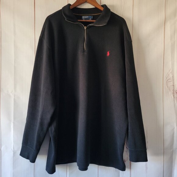Polo Ralph Lauren Men’s 2XLT ¼ Zip Pullover Sweatshirt, 100% Cotton, Black, Logo - Picture 1 of 9